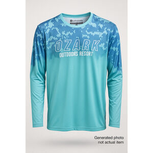 Surfmentality Ozark Outdoors Resort Fishing Sun Shirt Tee Blue Gradient XXL